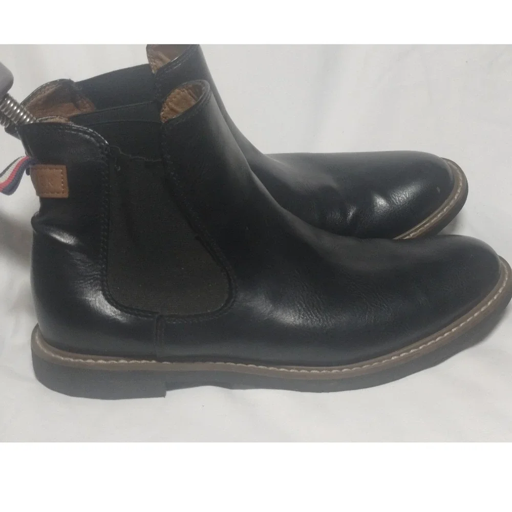 Tommy Hilfiger Mens Black Leather Chelsea Boots Round Toe Pull On 1120